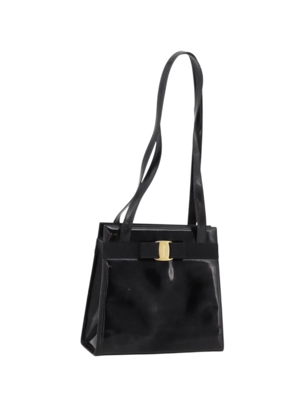 Salvatore Ferragamo Vala Tote Bag Patent leather Black Gold